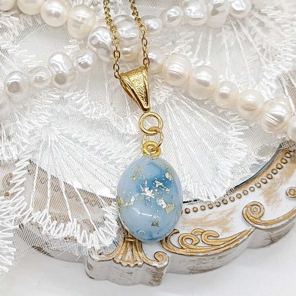 ブルー大理石風のネックレス③No.101