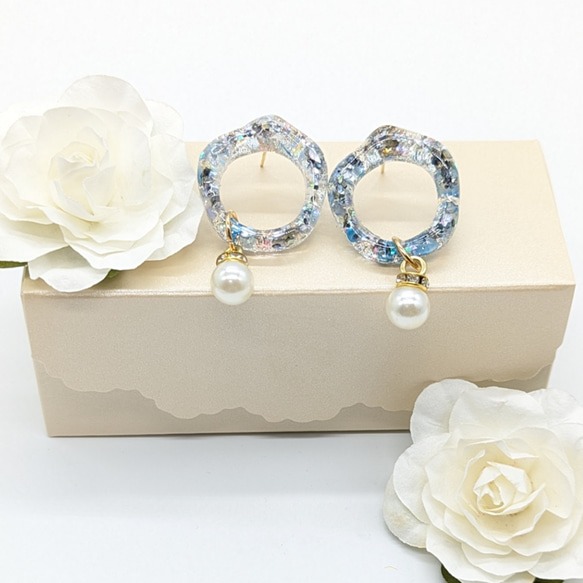 水面模様(ブルー)のピアス No.56