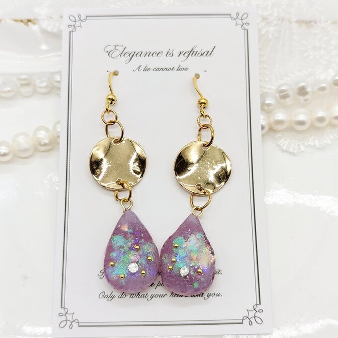 パープル天然石風のピアス No.48