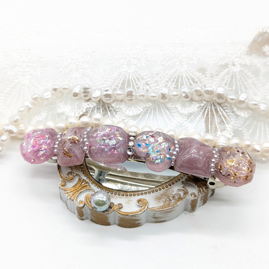 天然石風のバレッタ　No.109