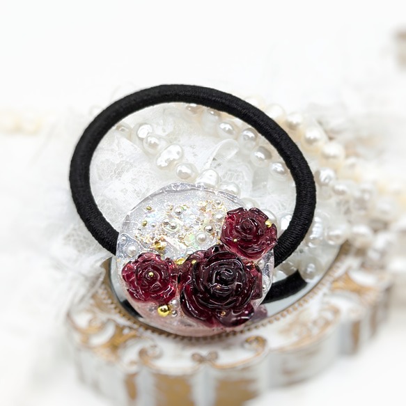 流水(漆黒の薔薇)のヘアゴムNo.164