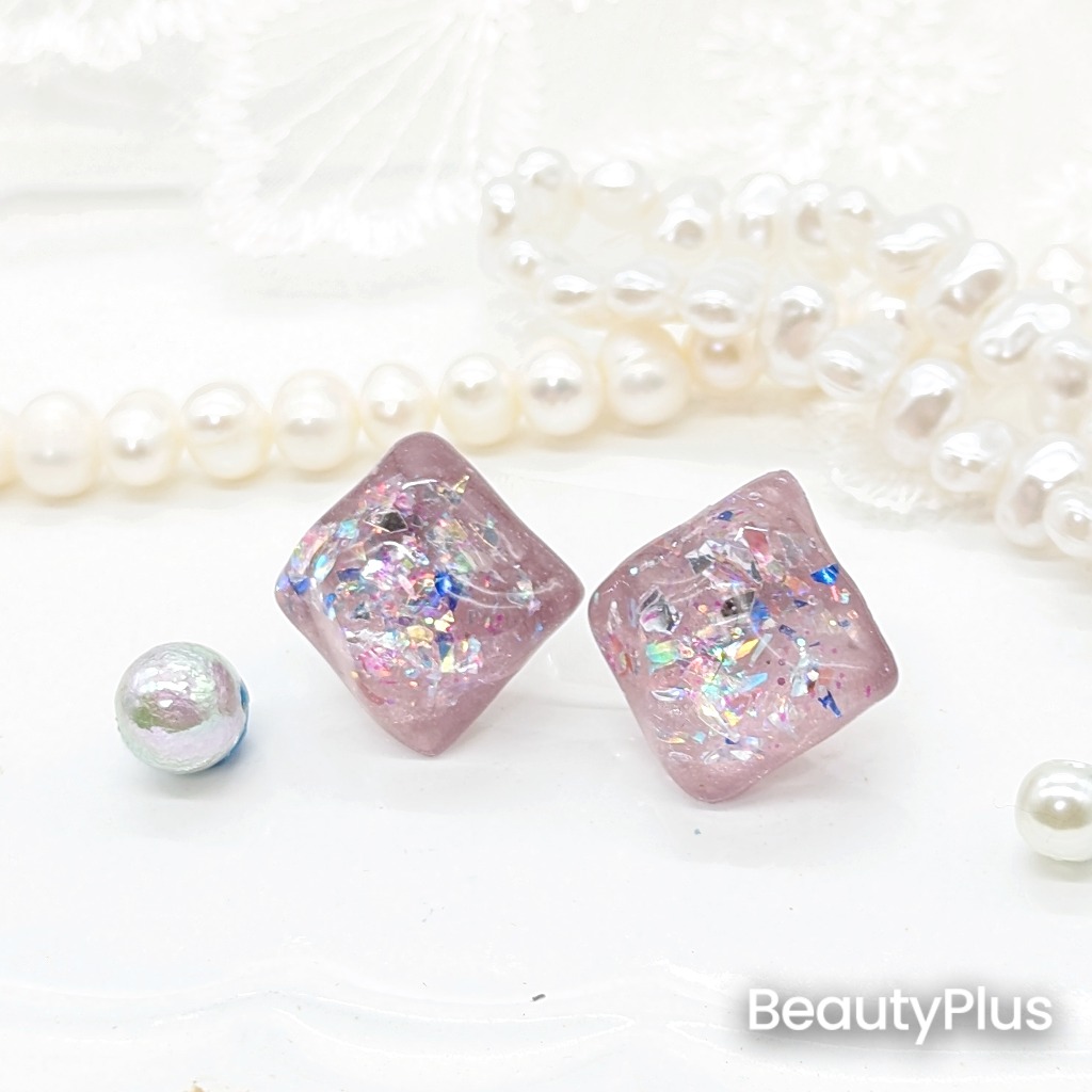 天然石風(パープル)のピアス No.108