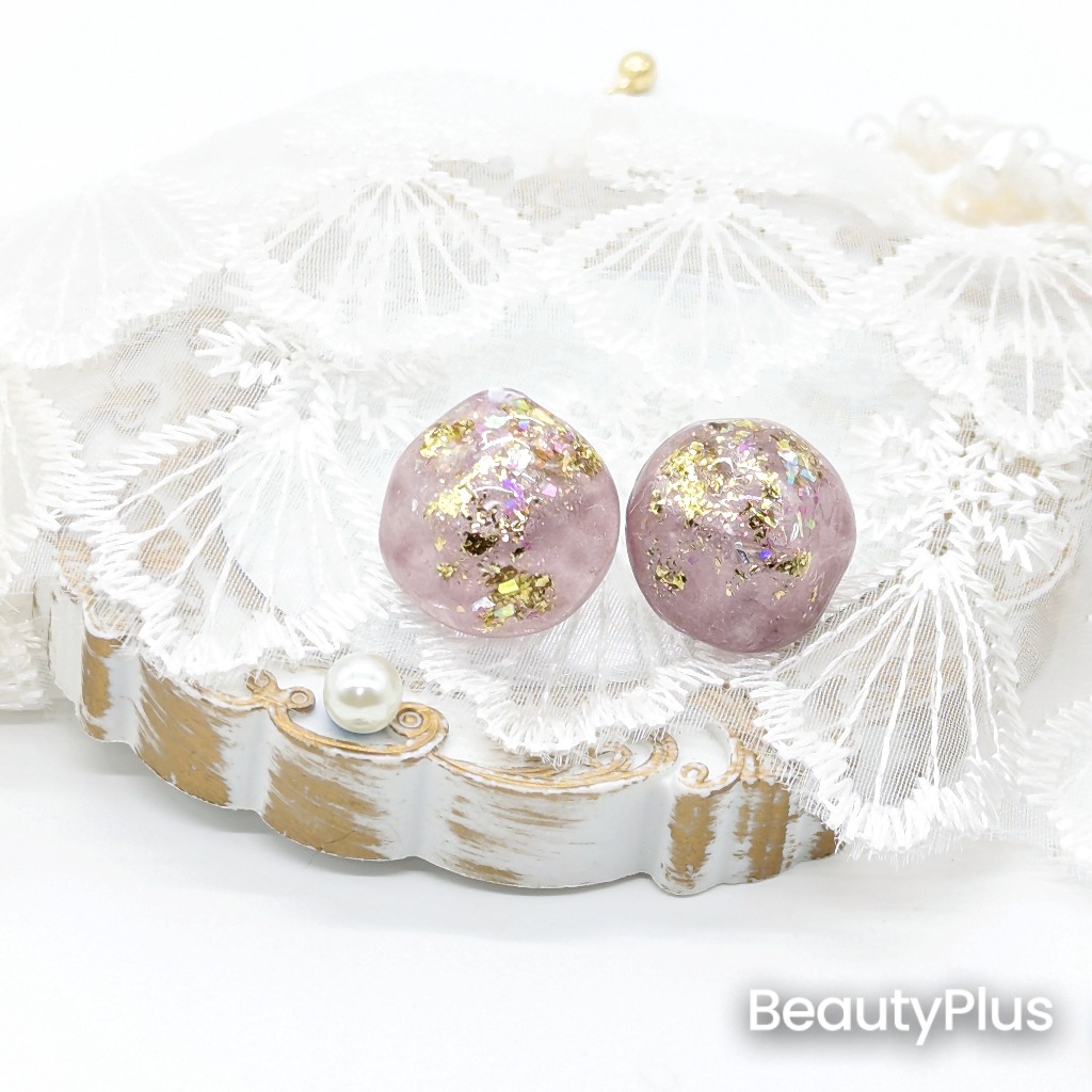 天然石風(パープル)のピアス　No.112