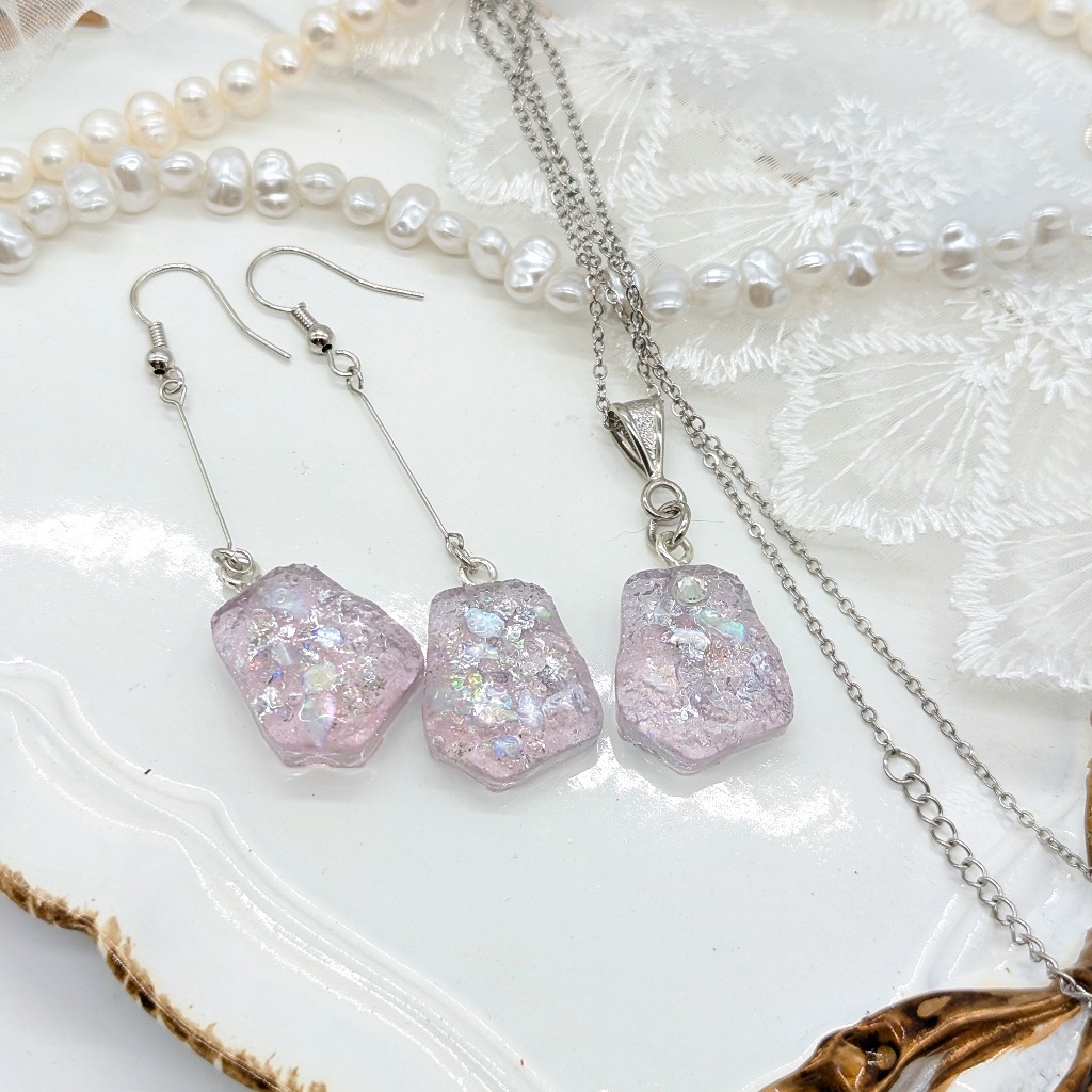 幻想花のピアスとネックレスのセット No.129