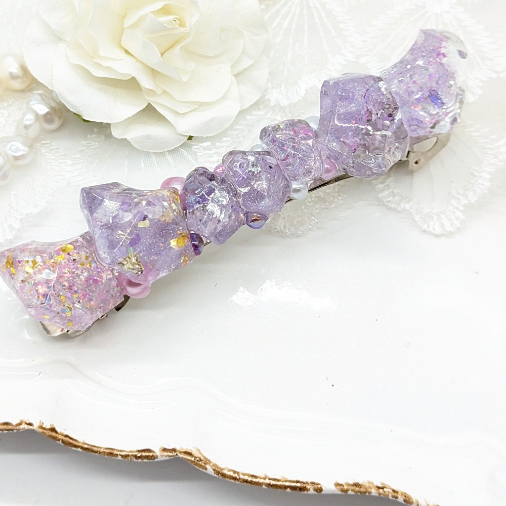 パープル鉱石のバレッタ No.113