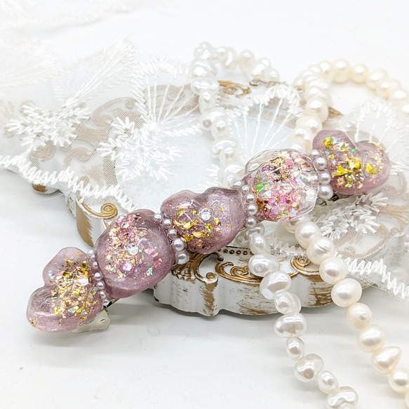 パープル天然石風のバレッタ　No.114