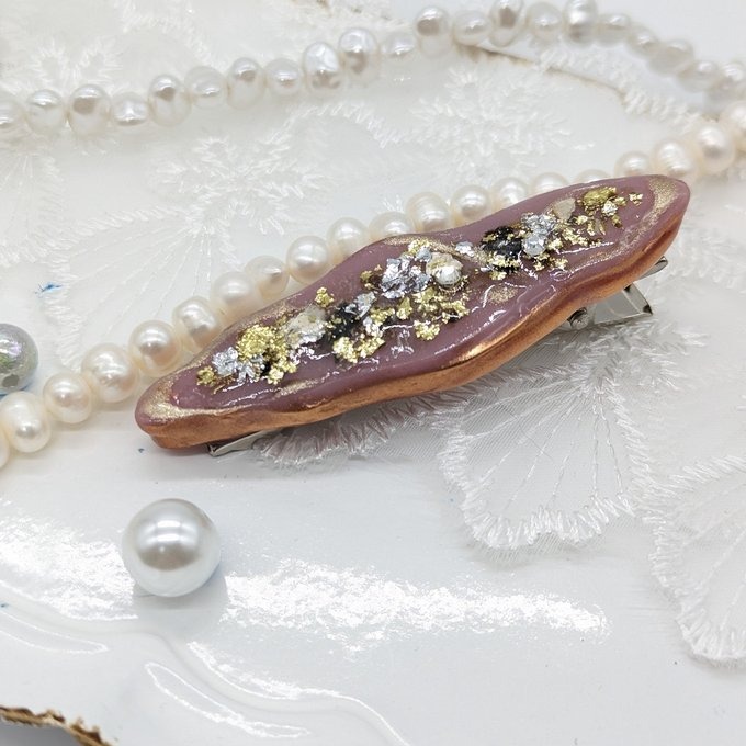 くすみピンク(天然石風)のヘアピン No.127