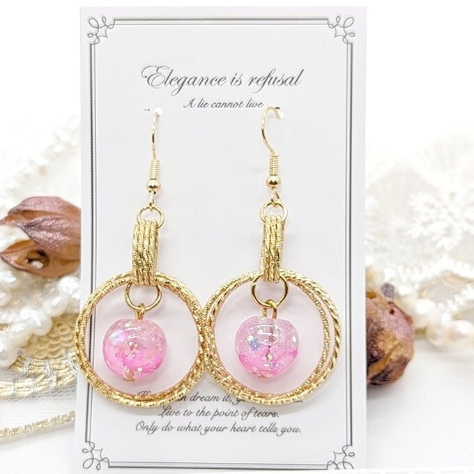 ピンクラウンドのピアス No.19