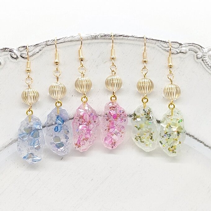 鉱石とシェルのピアス No.74 