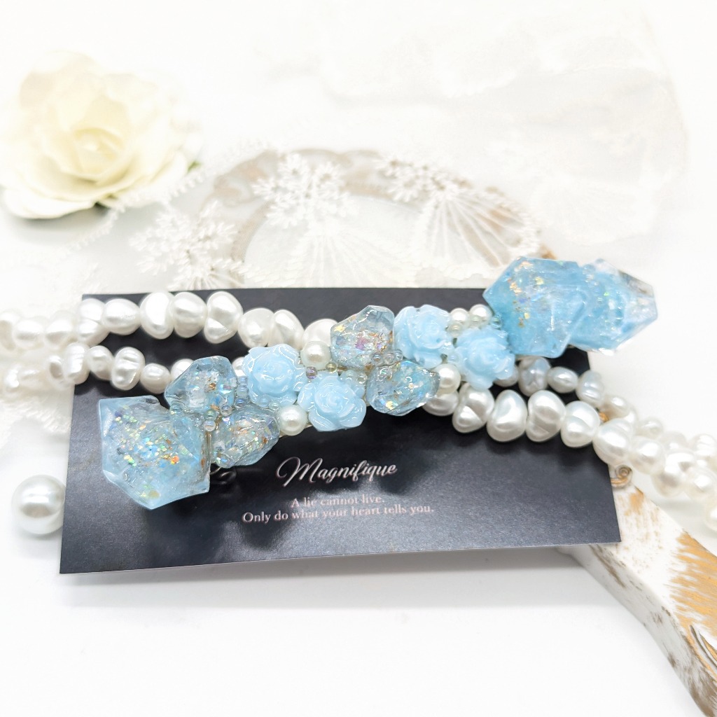 ブルークリスタル(青薔薇)のバレッタNo122