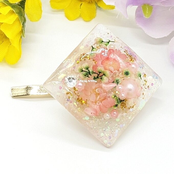 ピンクフラワーのポニーフック No.43