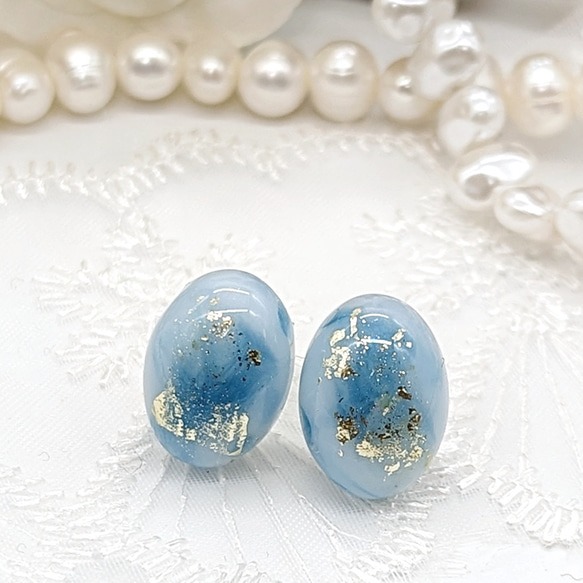 ブルー大理石風のピアス ③No.101
